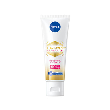 NIVEA Luminous Even Glow Oil Control Day Cream for face |SPF 50 with UV protection & UVA UVB filters | Thiamidol, Hyaluronic Acid, Vitamin E for Dark Spots Reduction & Deep Moisturization| 40ml